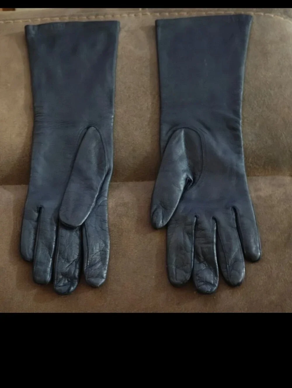 1950s/60’s Bamberger’s New Jersey Dark Navy Blue Long Leather Gloves.